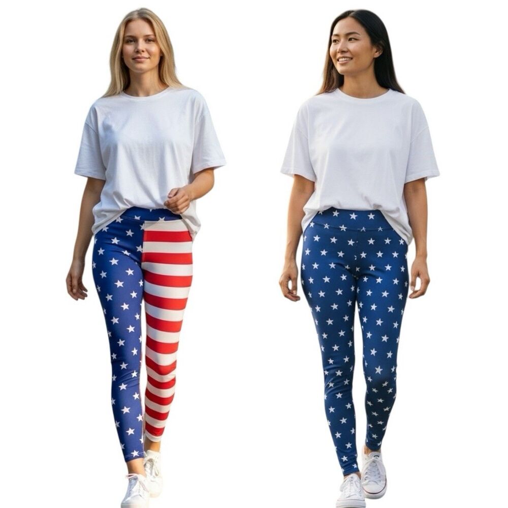 Tipsy Elves Leggings Bundle Of 2 Medium USA Flag Stretch Ski Run Patriotic EUC